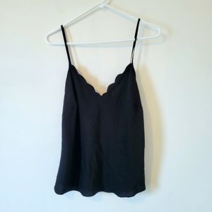 INC black satin scalloped edge camisole top